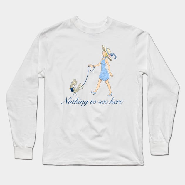 Just Walking My Chicken, Nothing to See Here Long Sleeve T-Shirt by MayLinnArt